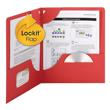 Carpeta Smead Lockit de dos bolsillos de gran resistencia, tamaño carta, roja, 25 por caja (87980)