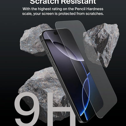 Belkin ScreenForce InvisiGlass Treated Screen Protector for iPhone 16 Pro Max, Scratch-Resistant Impact Protection w/Included Easy Align Tray for Bubble Free Application - Made with Recycled Glass