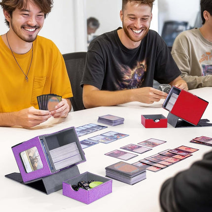 Kabinka Commander Deck Box for MTG with Metal Emblem, Card Deck Box with Dice Tray, Holds 100 Double-Sleeved Cards for TCG/PTCG, Cards Storage Case with 35PT Magnetic Card Holder (Pink& Purple, Lotus)