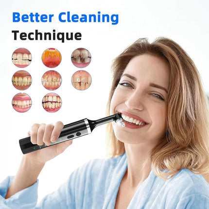 Teeth Polisher with 5 Brush Heads 8 Polish Pastes 5 Speed Modes and LED Light IPX6 Waterproof Tooth Polishing Kit Teeth Cleaner Tools for Home Use Teeth Whitening and Cleaning (Style White)