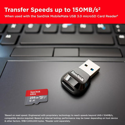 SANDISK Ultra microSD Card + Adapter 256GB, Up to 150MB/s Read Speeds