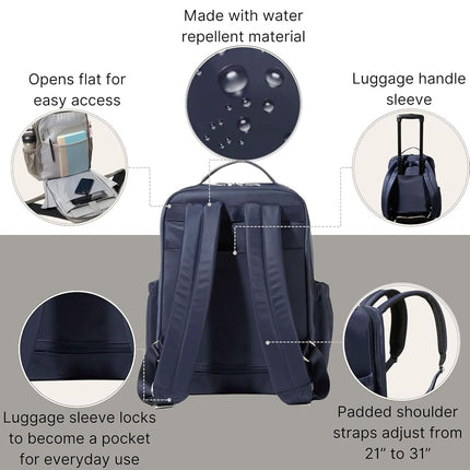 Baggallini Tribeca Expandable Travel Laptop Backpack Water-Resistant Nylon Work Bag w/Organization, Padded Sleeve & RFID Tech, French Navy, One Size