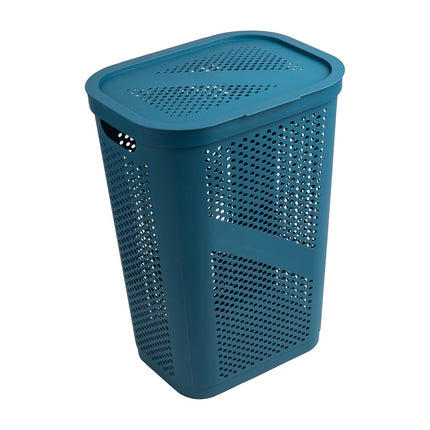 Mind Reader 60L Slim Laundry Hamper, Clothes Basket, Lid, Ventilated, Plastic, 17.25"L x 13.75"W x 23.5"H, Set of 2, Blue