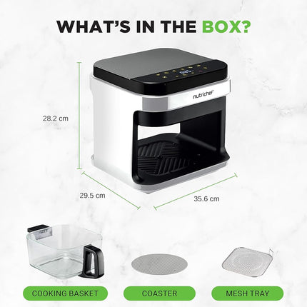 Nutrichef 5.5L Air Fryer with Transparent Glass Basket & Visible Cooking Window, 8 in 1 Preset Cook Modes, Precise Temperature Control & Timer, Easy Clean Dishwasher Safe, White
