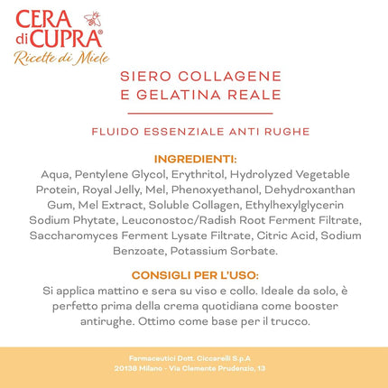 Cera di Cupra, Lifting Serum - Collagen and Queen Jelly, Tightens Skin and Smooths Wrinkles on Face and Neck, Made in Italy, Dermatologically Tested, 30 ml