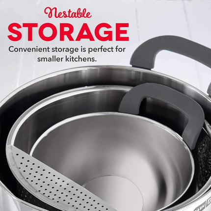 DASH Stainless Steel Mixing Bowls with Lids, Silicone Non-Slip Base with Measuring Lines and Strainer, 3 Bowl Set - 1.5 Quart, 3 Quart, & 5 Quart - Grey