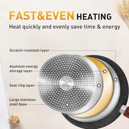 Batterie de cuisine antiadhésive, 17 pièces, avec poêles, casseroles, cuiseur vapeur, non toxique, compatible four et tous feux, couvercles en verre et poignées froides, noir
