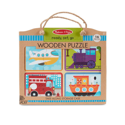 MELARQT Melissa & Doug Jouet en bois en bois naturel : À vos marques, prêts, partez (Quatre puzzles de véhicules de 4 pièces)