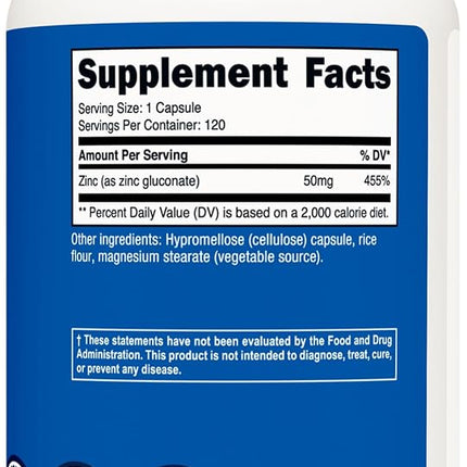 Nutricost Zinc Gluconate 120 Veggie Capsules (50mg) - Gluten Free and Non-GMO