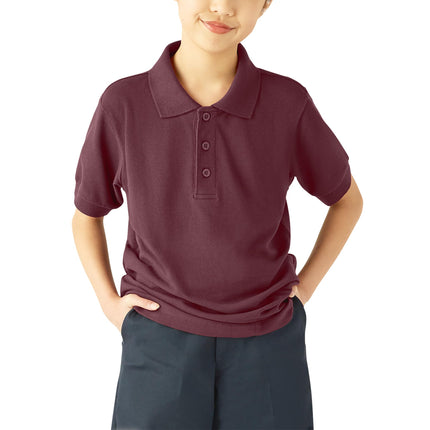Dickies Boys' Short Sleeve Pique Polo, Burgundy, X