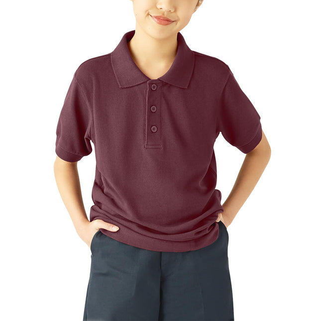 Dickies Boys' Short Sleeve Pique Polo, Burgundy, X