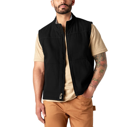 Dickies, Men's, SHERPA LINED DUCK VEST, RINSED BLA