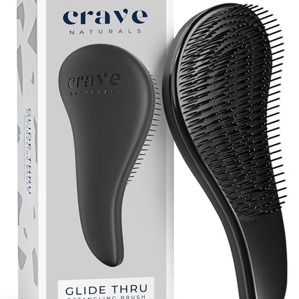 Crave Naturals Glide Detangler Hair Brush - Perfect Tangle Teezer for Curly Hair, Straight Hair, Wet or Dry, and a Great Stocking Filler - Detangle Hair Brush for Women, Men, and Kids - Black