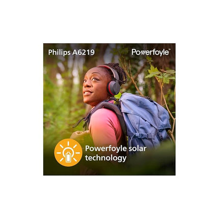 PHILIPS TAA6219BK Solar Powered Self Charging On Ear Bluetooth Headphones - 80 Hour Battery Reserve Ideal for Working Out, Running and Other Sports - Black and Red