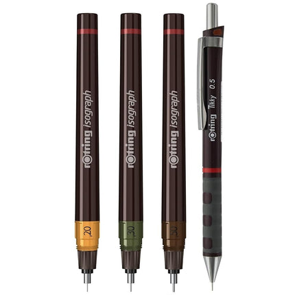 rOtring Isograph Technical Drawing Pens, 3-Pen College Set, 0.2 to 0.5 mm, Brown (S0699370)