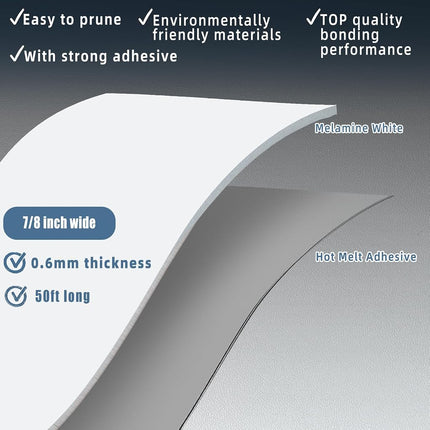 ZYJT White Melamine Edge Banding, 7/8 inch x 50ft roll of Veneer Edge Banding Pre-glued, Real Wood Tape Banding for Cabinet Repair