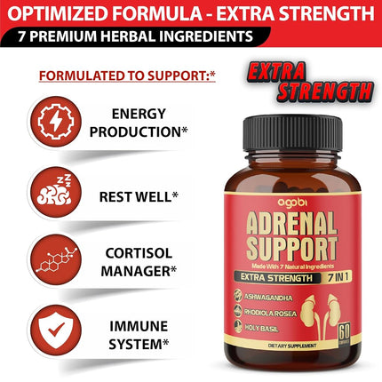 agobi 7in1 Adrenal Support Supplement - 60 Capsules - 2 Month Supply for Body Balance - With Ashwagandha, Rhodiola, Ginseng & more