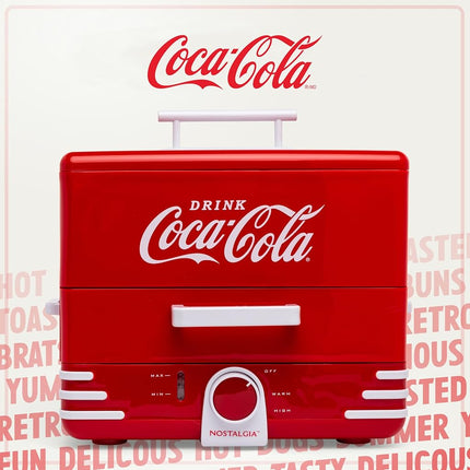 Nostalgia Extra Large Diner-Style Coca-Cola Steamer Cooks 20 Hot Dogs & 6 Buns - Hot Dog Steamer for Breakfast Sausages, Brats, Vegetables & Fish - Bun Steamer Perfect for Game Days or Parties - Red