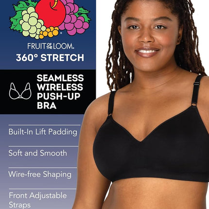 Fruit of the Loom Women's Seamless Wire Free Push-up Bra, Opaque, Black Hue/in The Buff 2-Pack, 38C (Pack of 2)