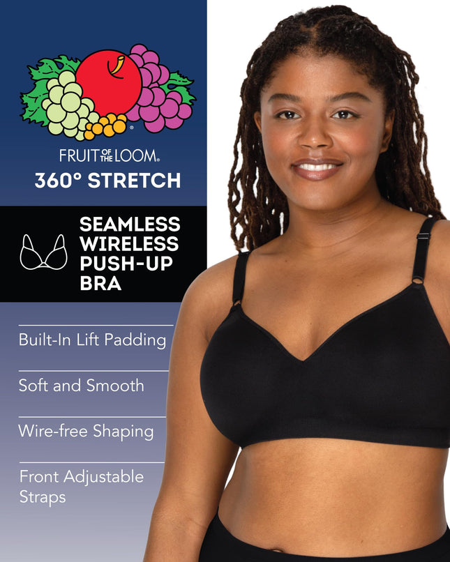 Soutien-gorge push-up sans armature sans couture Fruit of the Loom pour femme, opaque, 2 pièces noir/gris anthracite chiné, 38C (lot de 2)