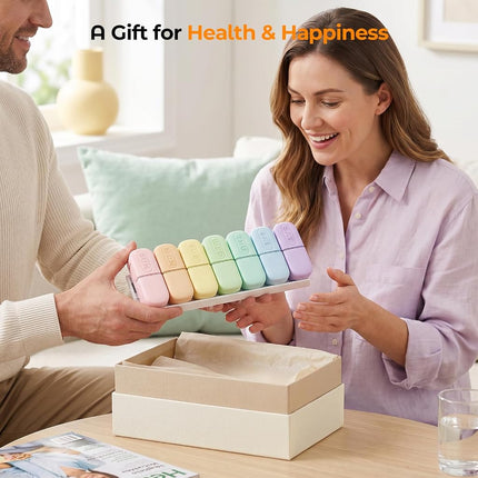 Daviky Magnetic Pill Organizer 2 Times a Day, Weekly AM PM Pill Case, Pill Box 7 Day with Magnets and Stand, Large Medicine Organizer for Medication, Vitamins and Supplements, Macaron