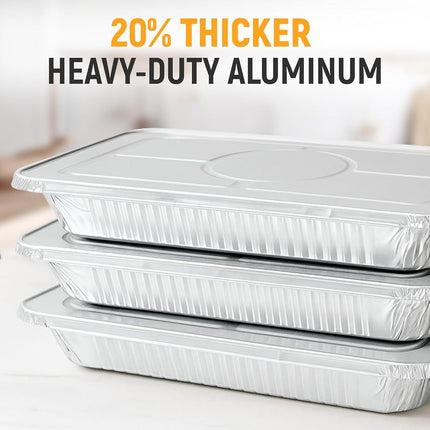 Paclord Aluminum Pans with Lids - 21" x 13" Full Size Foil Pans with Lids, Pack of 25 Pans and 25 Lids, USA-Made Disposable Aluminum Trays for Chafing Racks - Great for Cooking, Heating, Food Storing