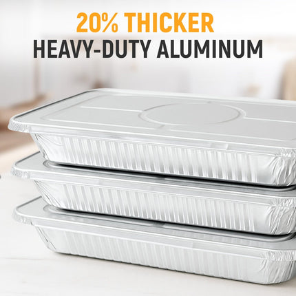 Paclord Aluminum Pans with Lids - 21" x 13" Full Size Foil Pans with Lids, Pack of 50 Pans and 50 Lids, USA-Made Disposable Aluminum Trays for Chafing Racks - Great for Cooking, Heating, Food Storing