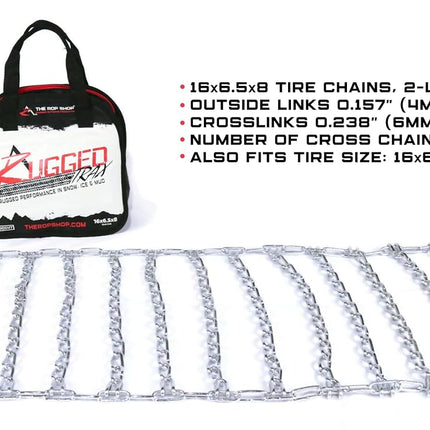 The ROP Shop Pair of 2 Link Tire Chains & Tensioners 16x6.5x8 for Snow Blowers, Lawn & Garden Tractors, Mowers & Riders, UTV, ATV, 4-Wheelers, Utility Vehicles