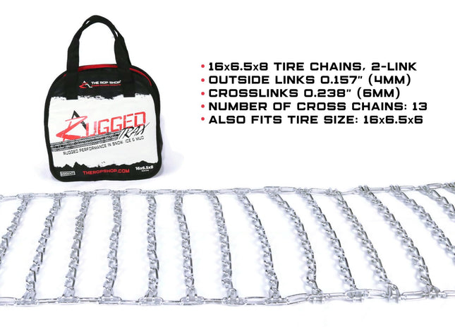 The ROP Shop Pair of 2 Link Tire Chains & Tensioners 16x6.5x8 for Snow Blowers, Lawn & Garden Tractors, Mowers & Riders, UTV, ATV, 4-Wheelers, Utility Vehicles