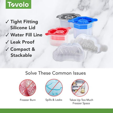 Tovolo Assorted Shaped Ice Molds, Set of 4 - Large Ice Mold Gift Set - Unique Ice Mold Chills Drinks - Odor-Free Freezer Storage, Dishwasher-Safe with Silicone Plunger