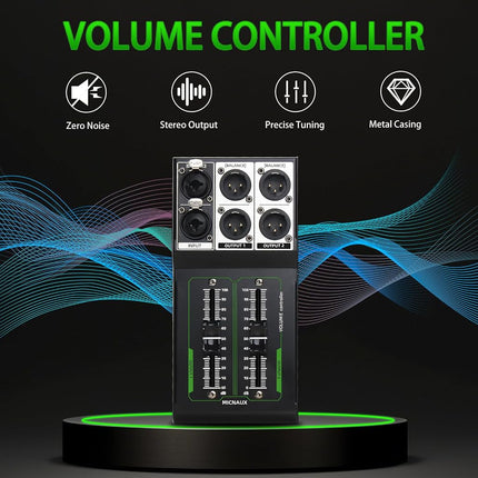 MICNAUX Passive Monitor Volume Controller, XLR 2 Input 2 Output Stereo Studio Controller, Plug and Play No Loss Volume Adjustment Controller for Studio Home Audio System