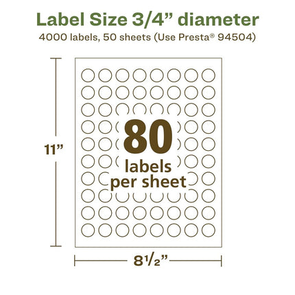 Avery EcoFriendly Matte White Recycled Round Labels, 0.75" Diameter, Print-to-The-Edge, Matte White Labels, Permanent Label Adhesive, Laser/Inkjet, 4,000 Printable Labels