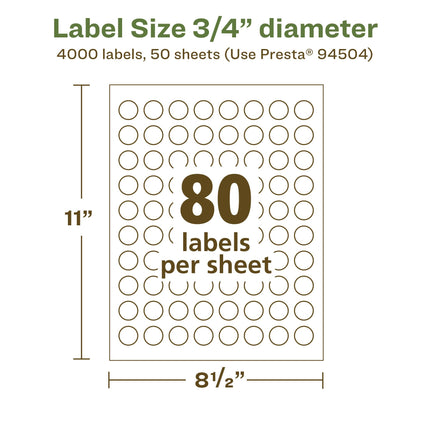 Avery EcoFriendly Matte White Recycled Round Labels, 0.75" Diameter, Print-to-The-Edge, Matte White Labels, Permanent Label Adhesive, Laser/Inkjet, 4,000 Printable Labels