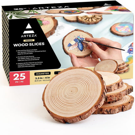 ARTEZA Natural Wood Slices, 25 Pieces, 3.5-4 Inch 