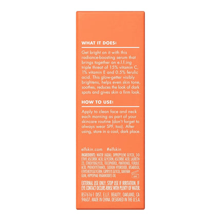e.l.f. SKIN Bright Icon Vitamin C + E + Ferulic Serum Mini, Brightening & Soothing Face Serum, Helps Even Skin Tone, Vegan & Cruelty-Free, 0.5 fl oz