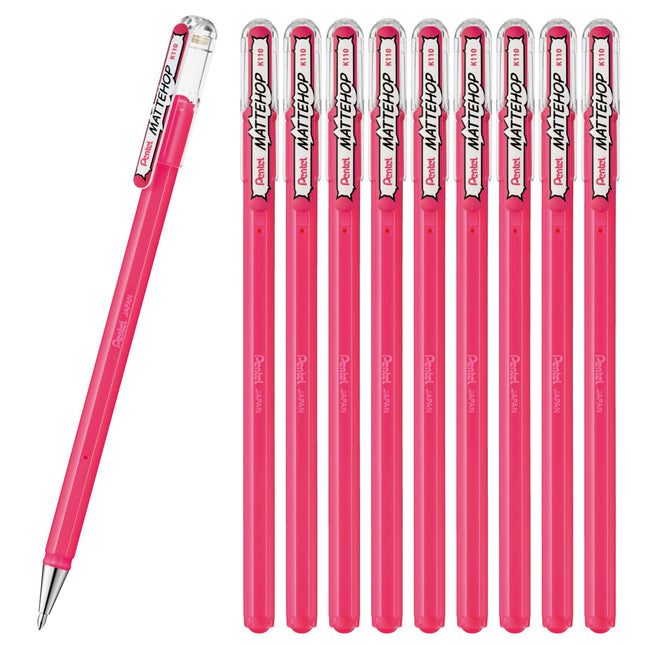 Pentel Matte Hop Pink Color Ballpoint Pen, 10 Coun