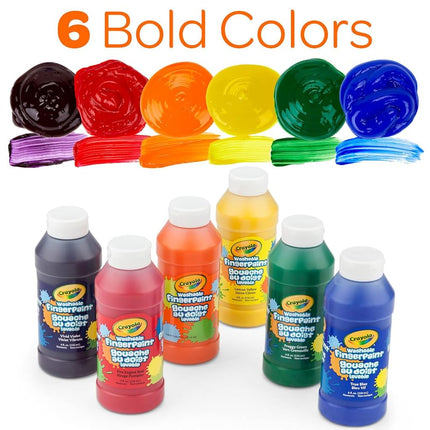 Crayola 6 Count 8 oz. Washable Kids Finger-Paints Features 3 Bold Primary Colors & 3 Bright Secondary Colors. Great Art Supplies for Kids