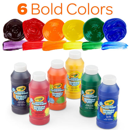 Crayola 6 Count 8 oz. Washable Kids Finger-Paints Features 3 Bold Primary Colors & 3 Bright Secondary Colors. Great Art Supplies for Kids