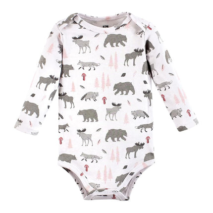 Hudson Baby unisex-baby Cotton Long-sleeve Bodysuits, Girl Woodland Animals, 3-6 Months