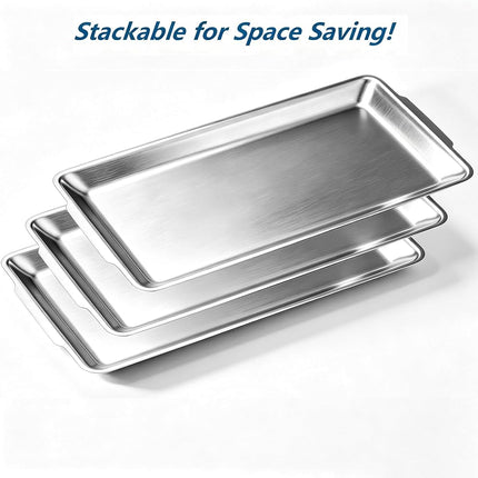 12.6" x 6.3" Dessert Tray Pastry Tray Set of 3, Stainless Steel Heavy-Duty Serving Trays, Silver Rectangular Plates for Food, Fruit, Party, Wedding, Christmas, Chip and Scratch Resistant