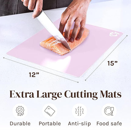 Extra Thick Pastel Flexible Plastic Cutting Board Mats with Food Icons & EZ-Grip Waffle Back, (Set of 6) Dishwasher Safe