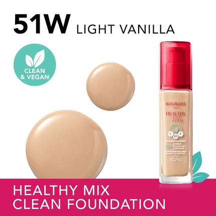 BOURJOIS 1005-97319 Healthy Mix Radiant Foundation 51-Light Vanilla 30 ml for Adults, Made for Polished Makeup and Nail Looks, 30 ml, Light