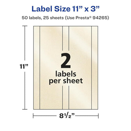 Etiquetas rectangulares nacaradas color marfil de Avery, 279,4 mm x 76,2 mm, 50 etiquetas nacaradas color marfil, etiquetas imprimibles con láser/inyección de tinta