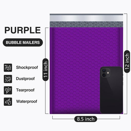 Enveloppes à bulles UCGOU 8.5x12 pouces, violet, lot de 25, taille utile 8.5x11, enveloppes poly matelassées #2, emballage opaque moyen pour expédition postale, auto-adhésives, imperméables, sacs d'expédition pour vêtements et maquillage