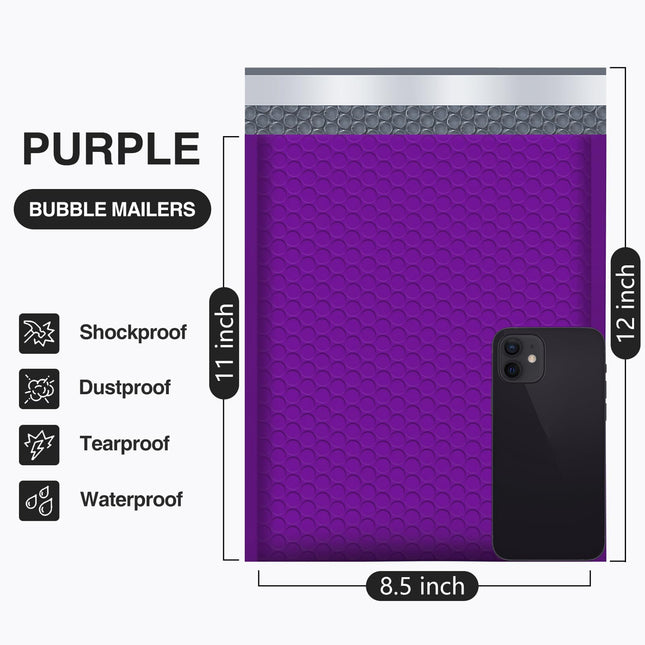 Enveloppes à bulles UCGOU 8.5x12 pouces, violet, lot de 25, taille utile 8.5x11, enveloppes poly matelassées #2, emballage opaque moyen pour expédition postale, auto-adhésives, imperméables, sacs d'expédition pour vêtements et maquillage