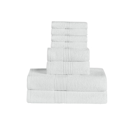 Juego de toallas de baño de 8 piezas – 100% algodón peinado – Baño + Mano + Toallas de cara – Toallas suaves y absorbentes con certificación Oeko-TEX con bordes duraderos de doble costura para baño o spa de invitados, blancas