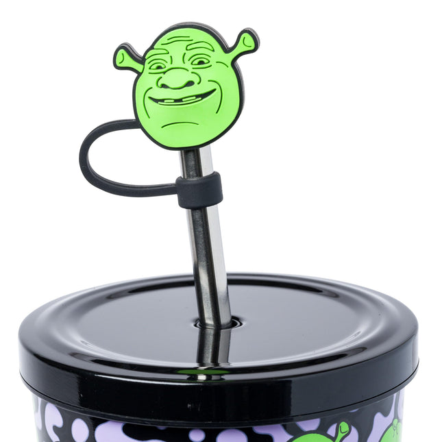 Vaso de acero inoxidable Silver Buffalo Shrek It Out Toss Face de 24 oz con tapa y cubierta para pajilla