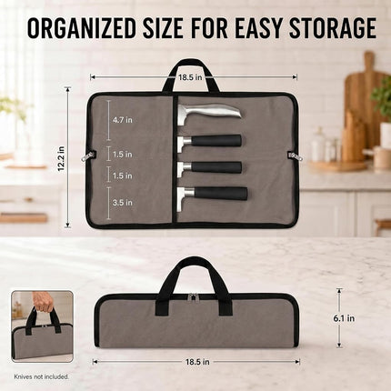 QEES Knife Roll,Heavy Duty Knife Bag,Waxed Canvas knife Case with 4 Slots For Knives & Kitchen Tools,Chef Knife Bag With Handle.Portable Knife Roll Bag For Chefs Culinary Traveling.Knives Pouch