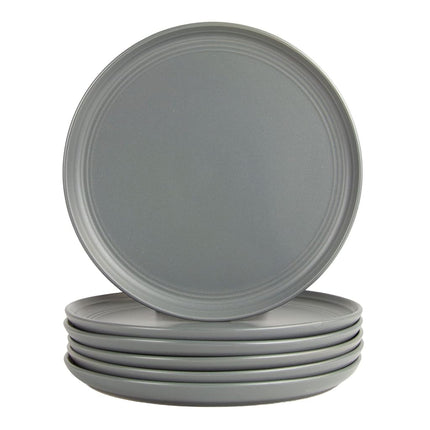 Double Line 10.5" Dinner Plate, Set of 6, Matte Gr