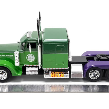 Jada Hollywood Rides 1:24 Scale Die-Cast 1992 Peterbilt 379 Big Rig Box Hulk Edition – Opening Doors, Rubber Tires, Detailed Interior – Marvel Licensed Collectible for Ages 8+